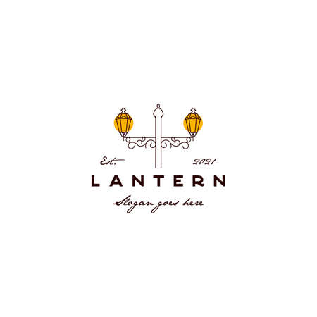 Lantern, Classic Street Lamp Vintage Logo design vectorのイラスト素材