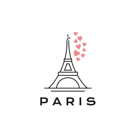 Line art Eiffel Tower with hearts love logo designのイラスト素材