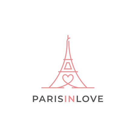 Line art Eiffel Tower with hearts love logo designのイラスト素材