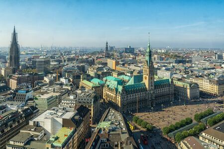 View over Hamburg with the town hallの写真素材