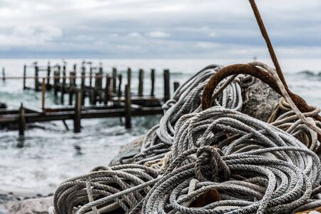 Ropes and anchors on the island of RÃ¼gen in Mecklenburg-Western Pomeraniaの写真素材