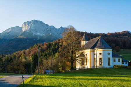 Pilgrimage Church of the Visitation of the Virgin Mary in Marktschellenberg in the Bavarian Alpsの写真素材
