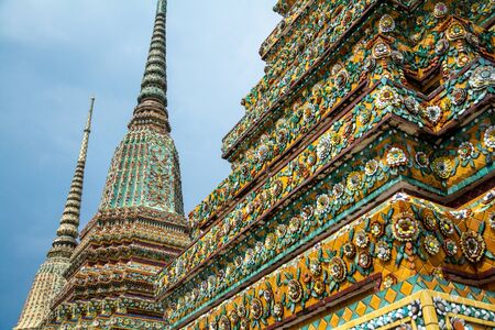 Large chedis at Wat Pho in Bangkok, Thailandの写真素材