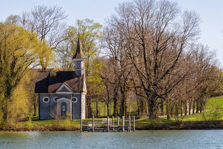 Chapel of the Holy Cross on Lake Chiemsee in Bavariaの写真素材