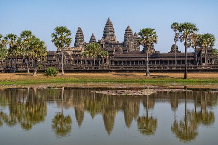 The temple complex of Angkor Wat in Cambodiaの写真素材