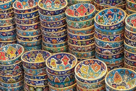 Colorful bowls at an oriental market