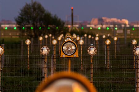 The runway lights at Hamburg Airportの写真素材