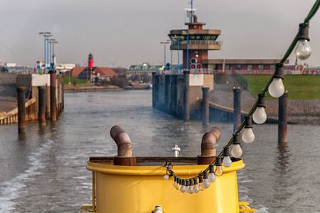 The port entrance in Büsum from an excursion boatの写真素材
