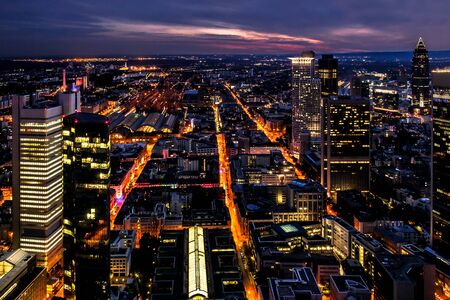 The financial district of Frankfurt am Main at nightの写真素材