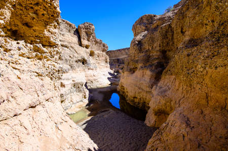 Sesriem canyon of Tsauchab river at Sossusvley, Namibiaの写真素材