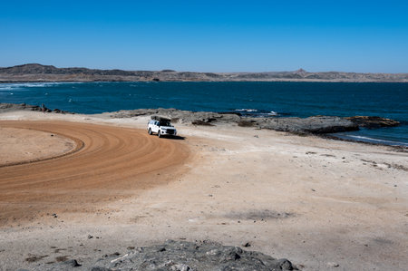 Off-road vehicle on the Luderitz Peninsula in Namibiaの写真素材
