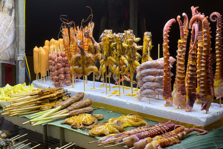 Traditional Vietnamese street food sold in Hoi An night market, Vietnamの写真素材