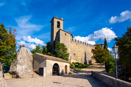 The Guaita fortress is the oldest and the most famous tower on San Marino.の写真素材