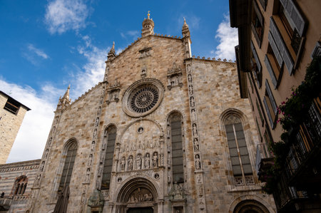 Facade of the Como Cathedral at Lake Como in Italyの写真素材