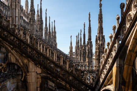 Architectural detail of The Milan Cathedral (Italian, Duomo di Milano), the cathedral church of Milan in Lombardy, Italy.の写真素材