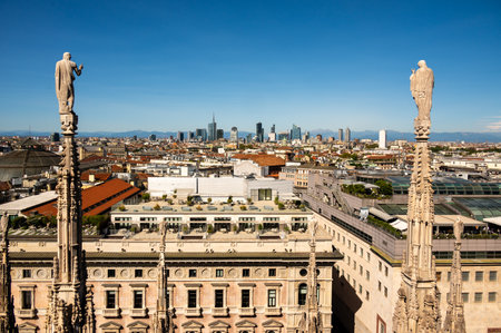 Architectural detail of The Milan Cathedral (Italian, Duomo di Milano), the cathedral church of Milan in Lombardy, Italy.の写真素材