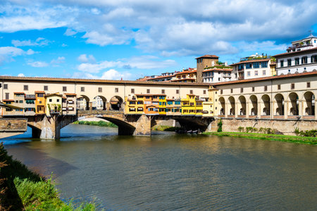 Ponte Vecchio over Arno river in Florence, Italyの写真素材