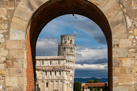Tower and cathedral, famous landmarks of Pisa, Italyの写真素材
