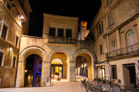 Evening street in the old town of San Marino, Italy. High quality photoの写真素材