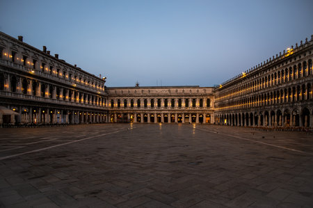 San Marco Place in Venice at the sunriseの写真素材