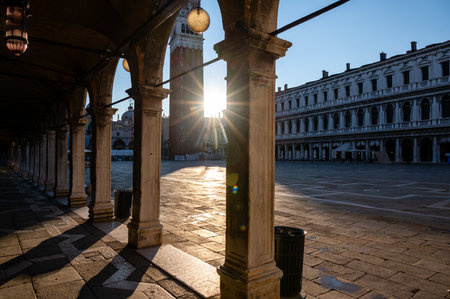 San Marco Place in Venice at the sunriseの写真素材