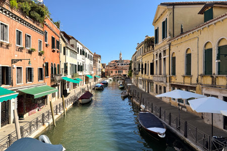 Romantic and one of the most beautiful places of Italy -magic Venice. Venetian streets-canals and gondolasの写真素材