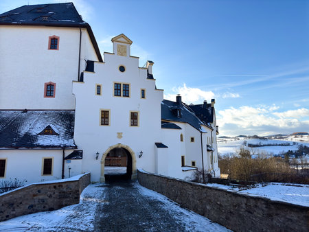 Wolkenstein Castle in the Ore Mountains in Winter, Saxony, Germanyの写真素材