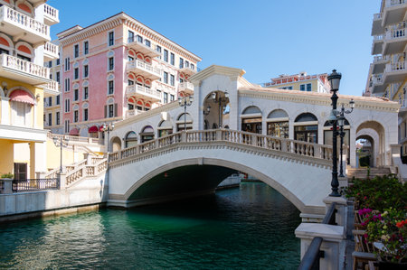 Qatar. Doha. District Little Venice. Bridge, like the Rialto Bridgeの写真素材