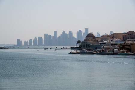Qatar - Doha city skyline with seaの写真素材