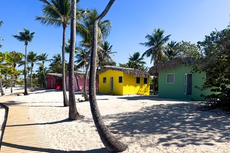 Catalina island - Playa de la isla Catalina - Caribbean tropical beach and little houseの写真素材
