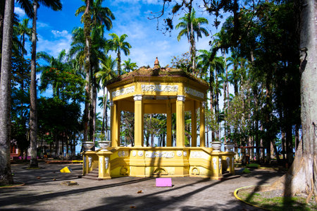 Yellow pavilion in Parque Vargas, city park in Puerto Limon, Costa Rica. High quality photoの写真素材