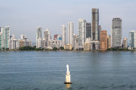 Statue of La Virgen del Carmen of the bay of Cartagenaの写真素材