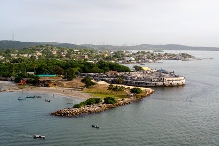 Fort of San Fernando de Bocachica near the city of Cartagena de Indias, Colombiaの写真素材