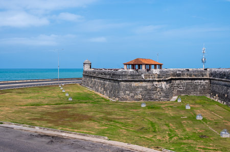 Defensive wall surrounding the historic center of Cartagenaの写真素材