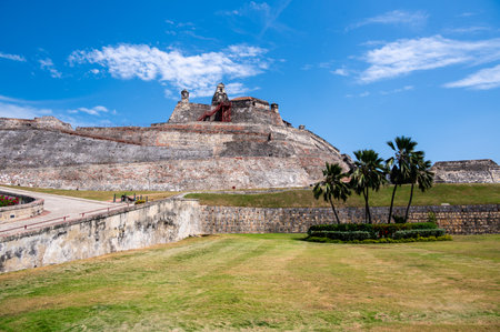 Castillo San Felipe de Barajas, fortress in the strategic location of Cartagena de Indias city on the Caribbean coast of Colombia. High quality photoの写真素材