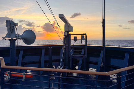 Detail shots of a cruise ship in the sunset. High quality photoの写真素材