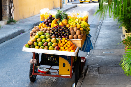 Fruit seller in Cartagena de Indias, Colombiaの写真素材
