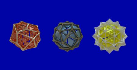 Three spheres of different colors with triangles grid biology organismsの写真素材
