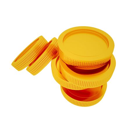 Gold coins on a white background in high resolution without a backgroundの写真素材