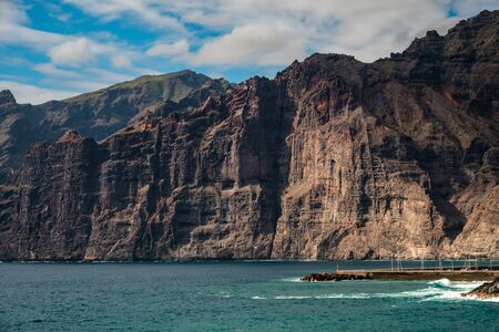 Closeup view of the cliffs of Los Gigantes in Tenerife, Canary Islands, Spainの写真素材