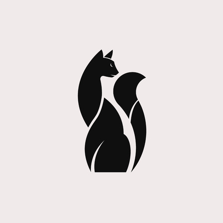 Elegant black cat. Vector - contour domestic catのイラスト素材