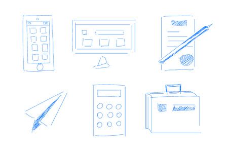 Black sketch icons set for business, drawn penのイラスト素材