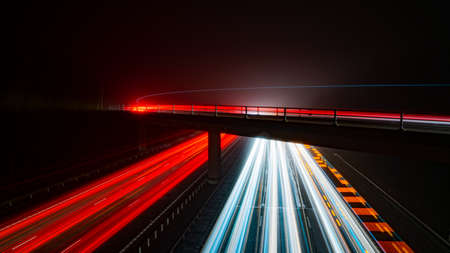 Long Exposure motorway at night in fogの写真素材