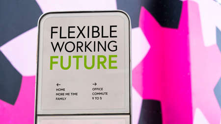 Flexible Working Future with colourful city backdrop locationの写真素材