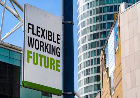 Flexible Working Future sign in a downtown city centerの写真素材