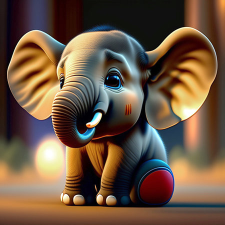 Baby elephant Looking Guilty Generative AI features a plastic looking baby elephant toy sitting down and looking guilty about somethingの素材
