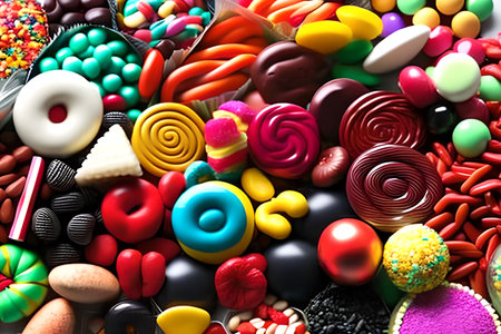 Colorful Candy Pile Various Types Generative AI features a pile of different types of multicolored candy.の素材