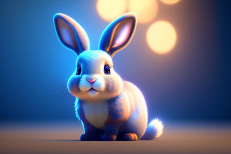 Bunny Baby Blue with Orange Highlights Generative AI features a cute fuzzy bunny rabbit staring out at the viewerの素材