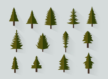 pine tree vector illustration collection and wilderness objects to create your own nature scene.のイラスト素材