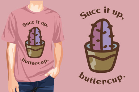 Beautiful green cute cactus t-shirt design illustration vector cactus pot artworkのイラスト素材